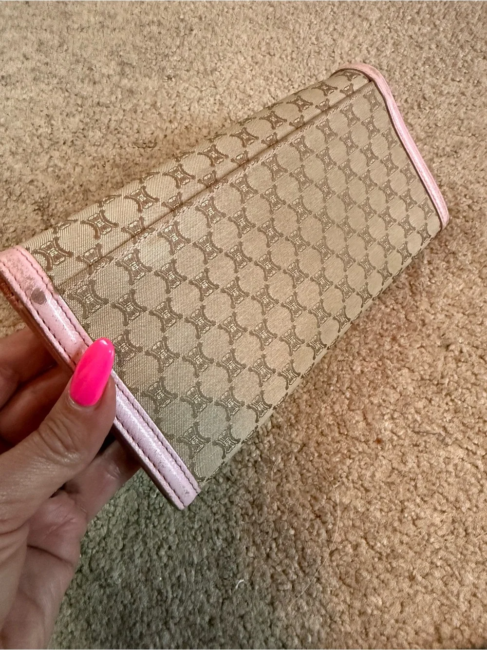 CELINE Macadam Monogram Long Wallet Pink Trim